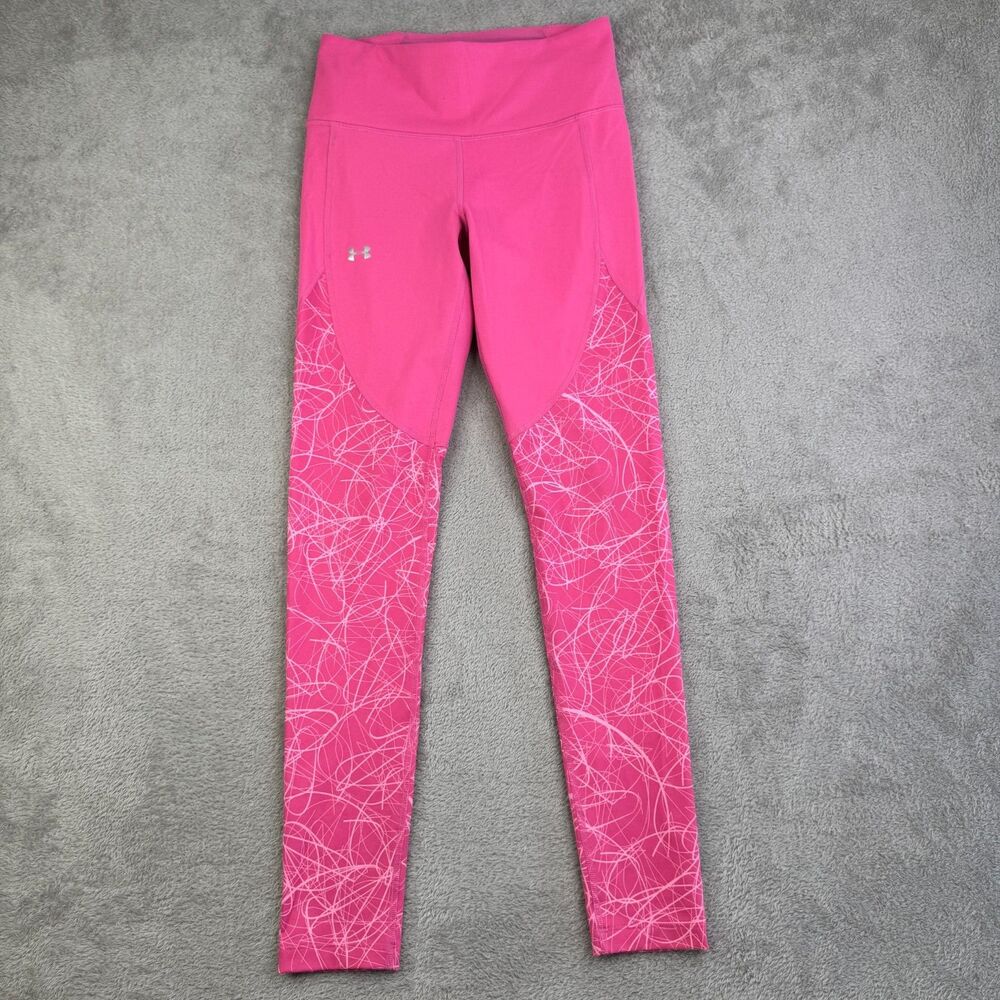 Under Armour Leggings Women S/M Pink Scribble Print High Waisted Pull On Workout